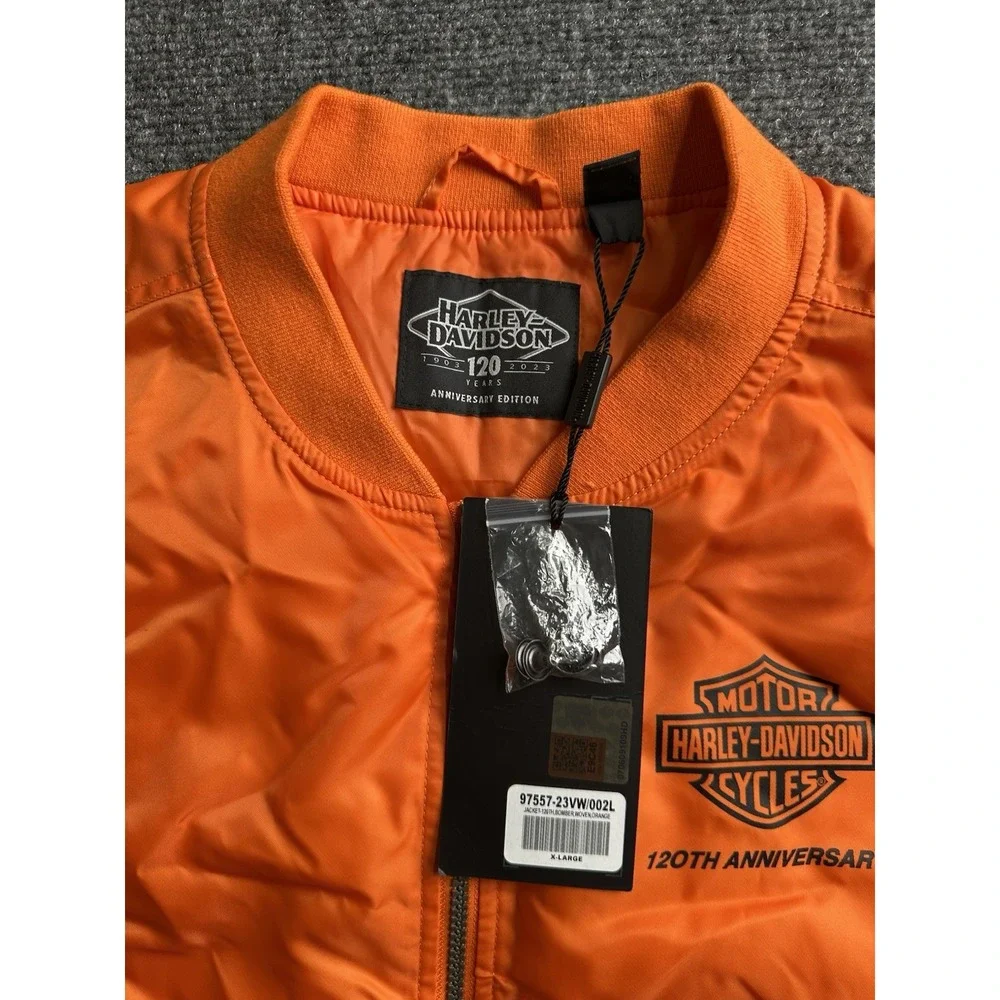 Womens 2023 Harley-Davidson 120th Anniversary Bomber Jacket Orange NWT, Size XL